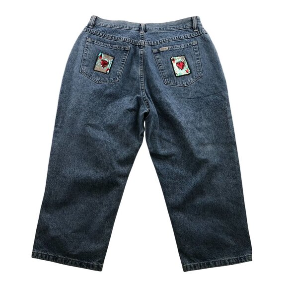 Vintage Lee Riders Women's Capri Jeans Size 14M High Rise Sequined Cropped Casua - Picture 2 of 15